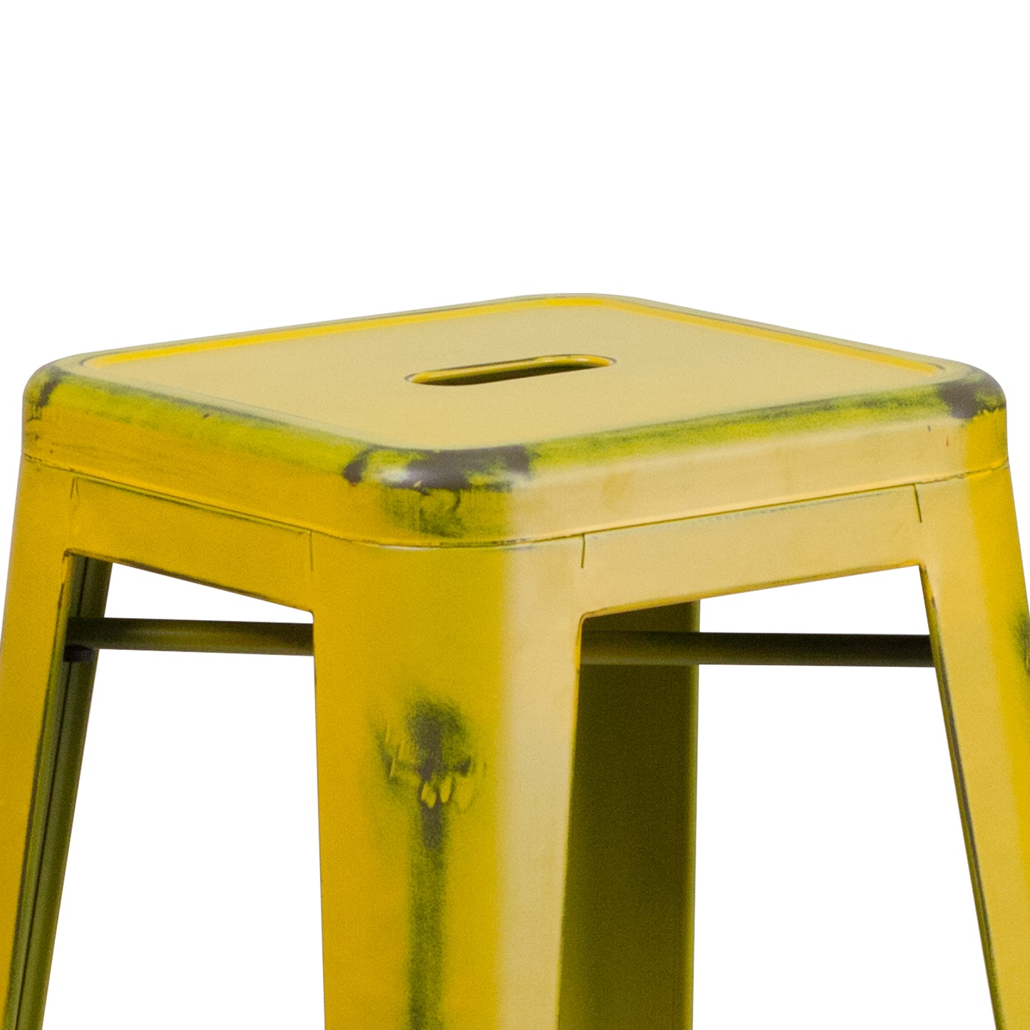 Kai Commercial Grade 30" High Backless Distressed Yellow Metal Indoor-Outdoor Barstool Yellow