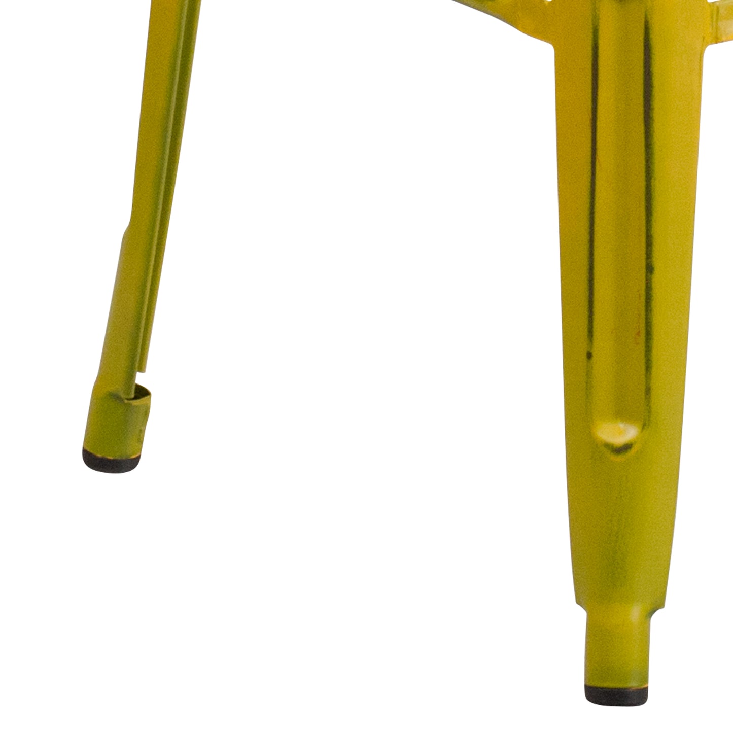 Kai Commercial Grade 30" High Backless Distressed Yellow Metal Indoor-Outdoor Barstool Yellow