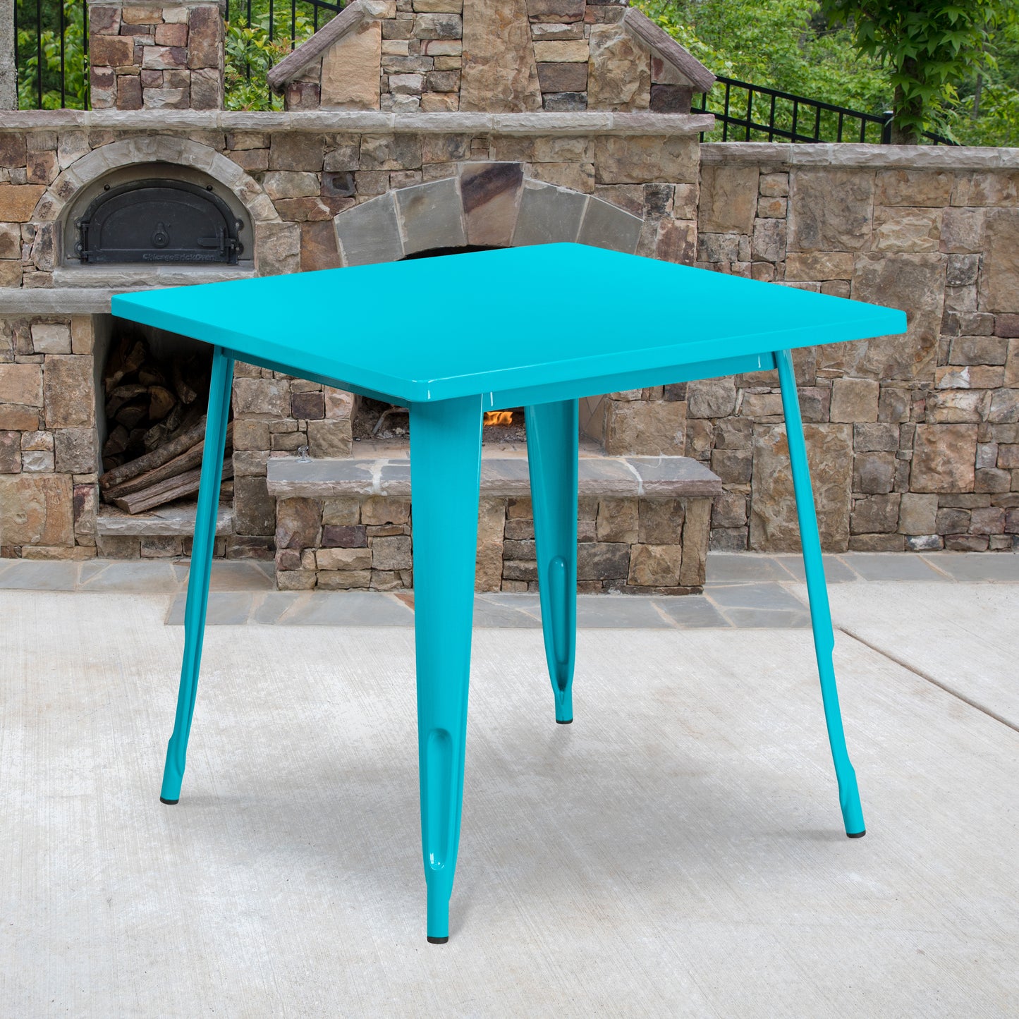 Felix Commercial Grade 31.5" Square Crystal Teal-Blue Metal Indoor-Outdoor Table Crystal Teal-Blue