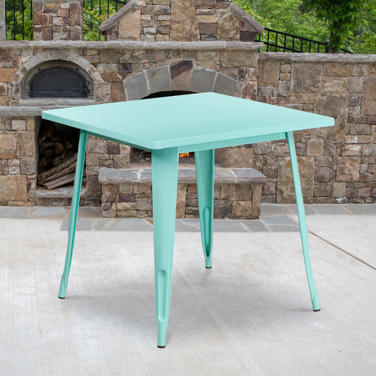 Felix Commercial Grade 31.5" Square Mint Green Metal Indoor-Outdoor Table Mint Green