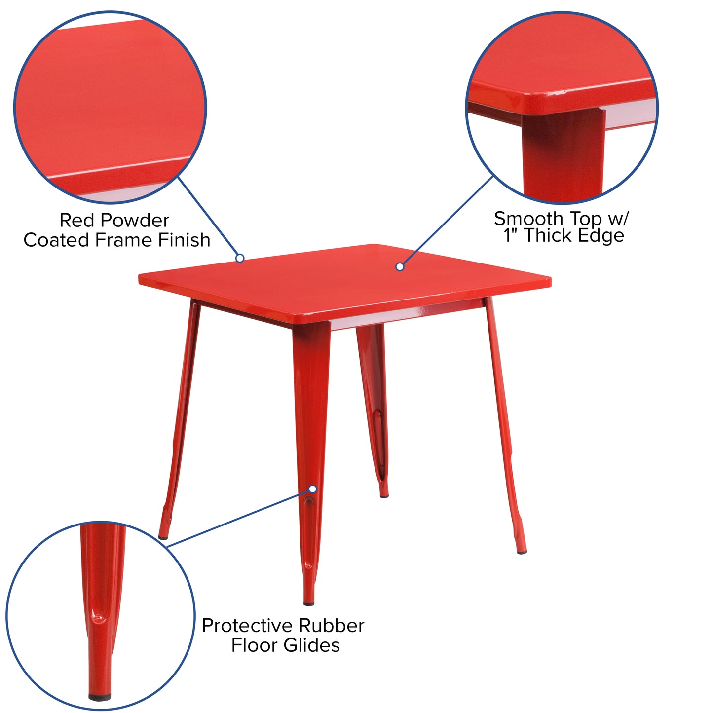 Felix Commercial Grade 31.5" Square Red Metal Indoor-Outdoor Table Red