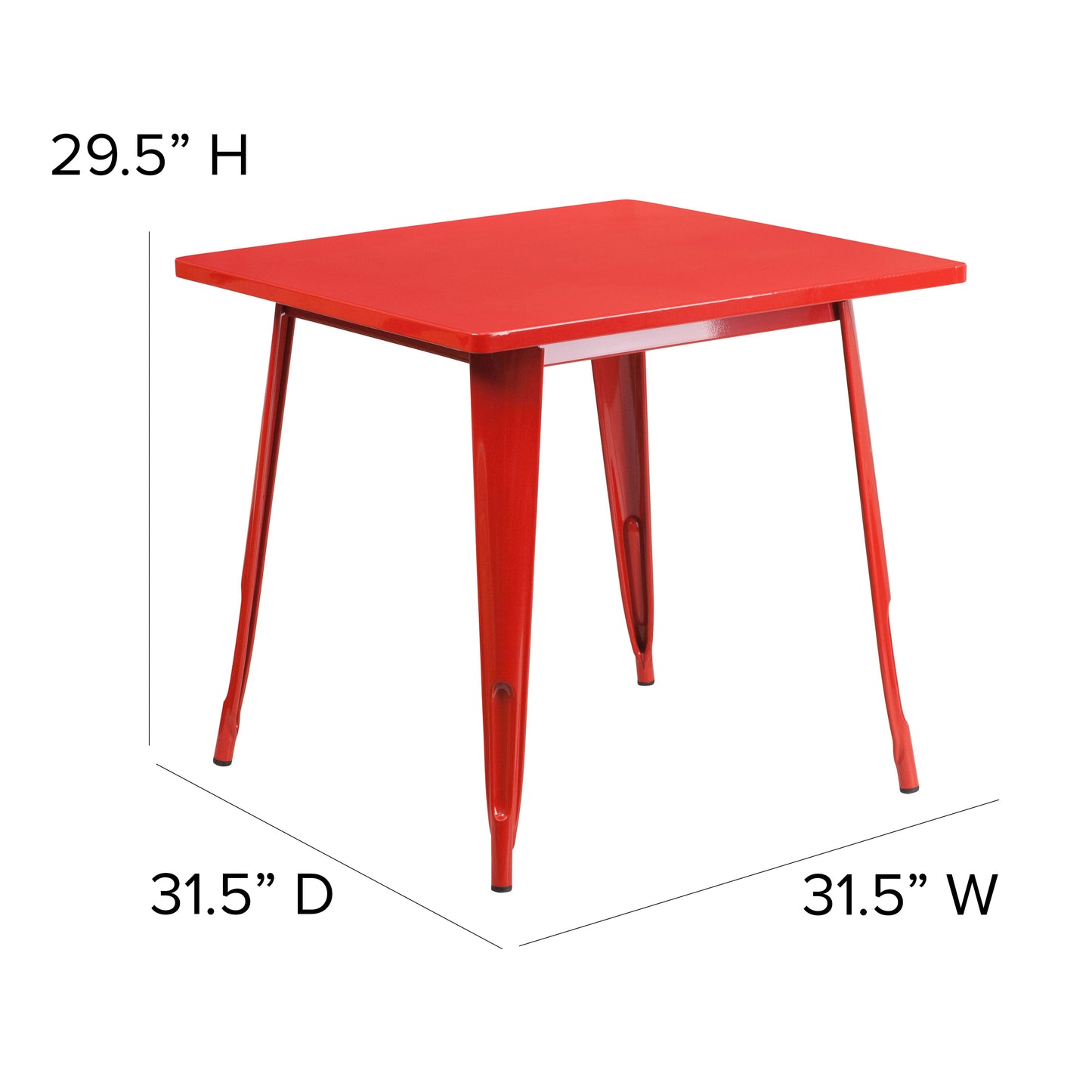 Foster Commercial Grade 31.5" Square Red Metal Indoor-Outdoor Table Set with 4 Stack Chairs Red