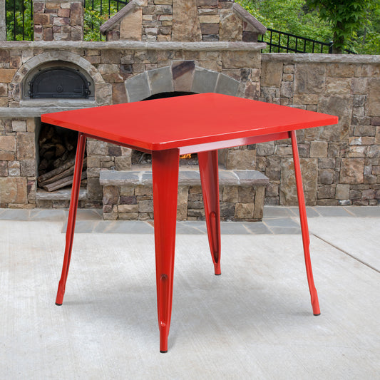 Felix Commercial Grade 31.5" Square Red Metal Indoor-Outdoor Table Red