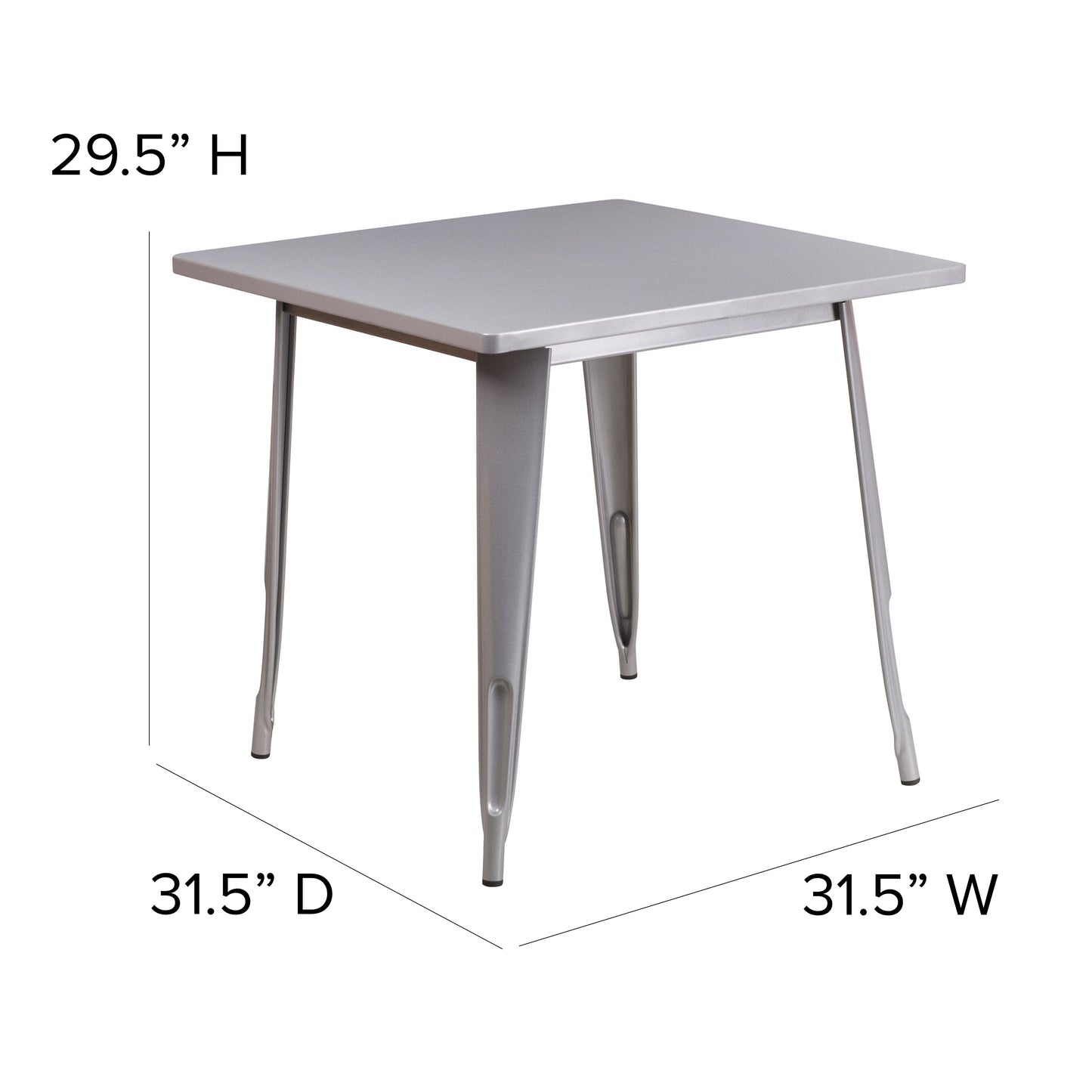 Foster Commercial Grade 31.5" Square Silver Metal Indoor-Outdoor Table Set with 4 Stack Chairs Silver ET-CT002-4-30-SIL-GG