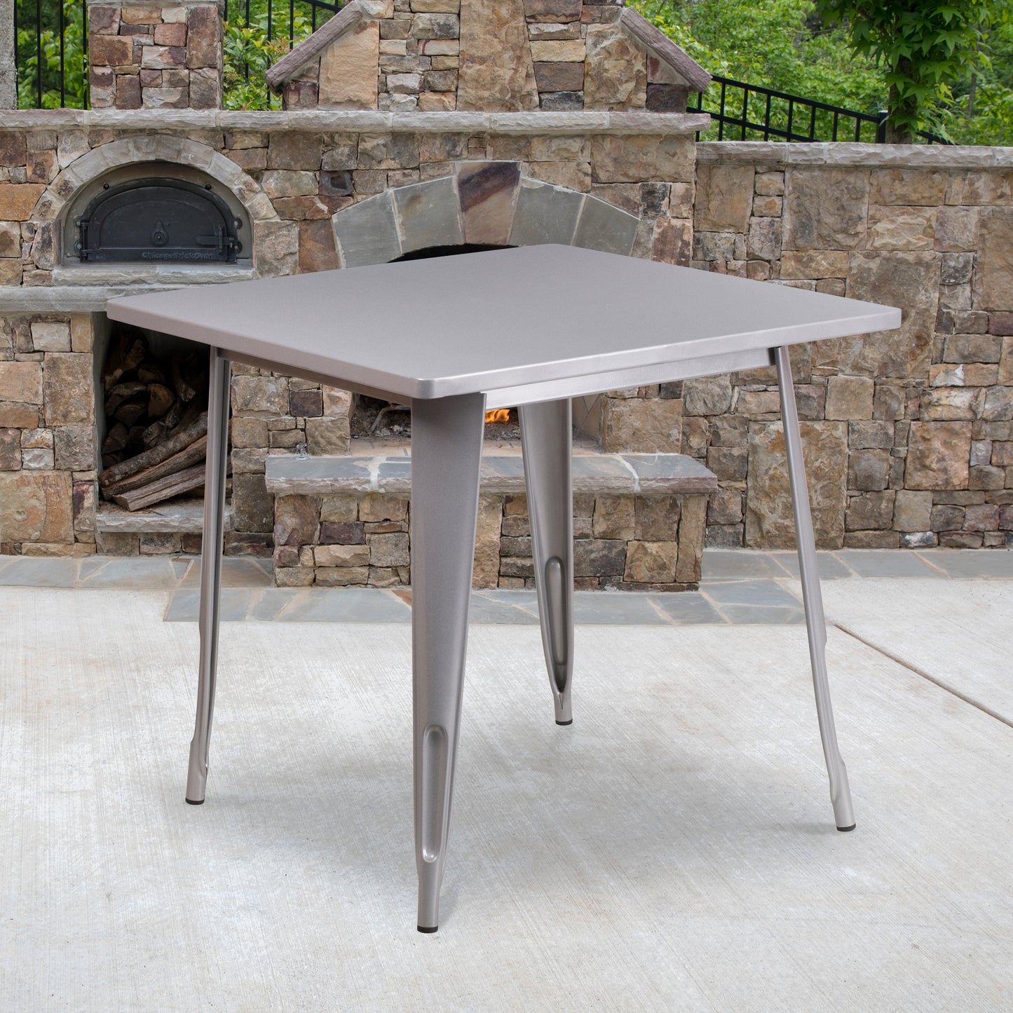 Felix Commercial Grade 31.5" Square Silver Metal Indoor-Outdoor Table Silver ET-CT002-1-SIL-GG
