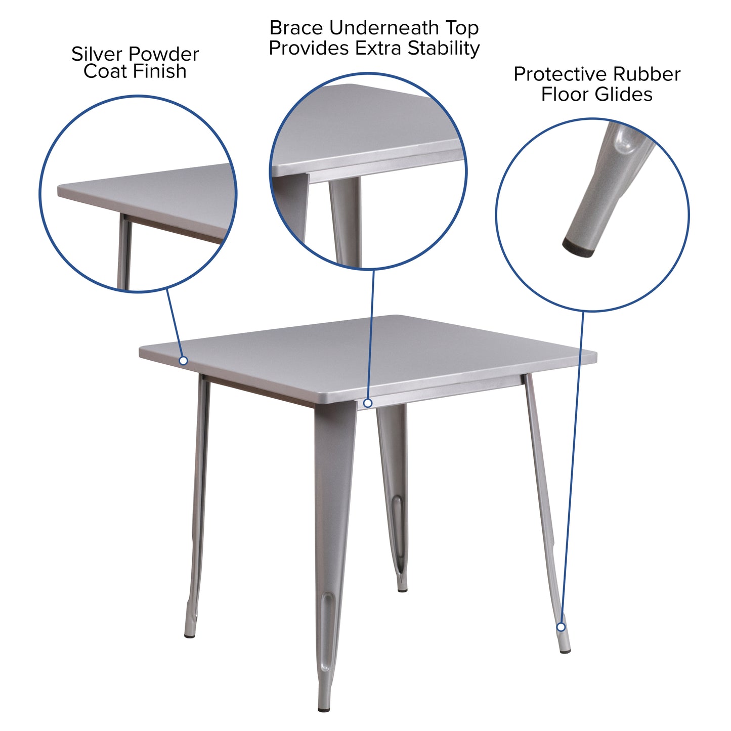 Felix Commercial Grade 31.5" Square Silver Metal Indoor-Outdoor Table Silver ET-CT002-1-SIL-GG