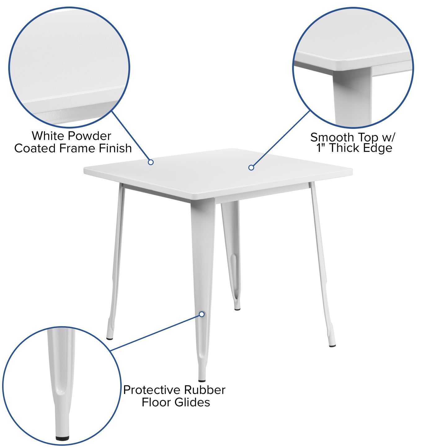 Felix Commercial Grade 31.5" Square White Metal Indoor-Outdoor Table White
