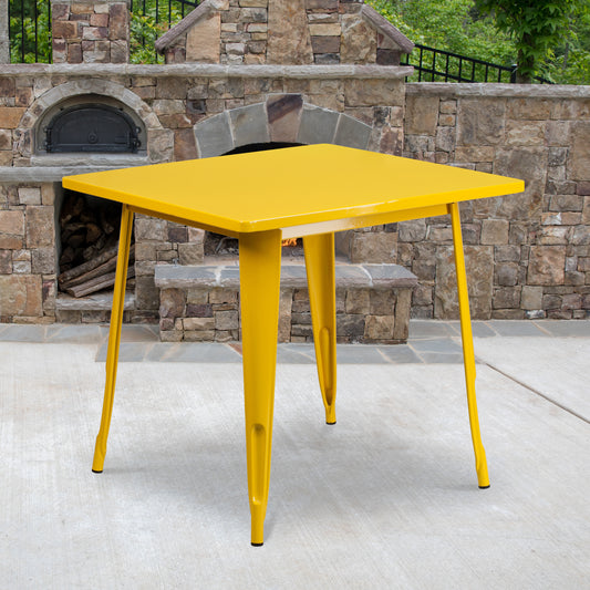 Felix Commercial Grade 31.5" Square Yellow Metal Indoor-Outdoor Table Yellow