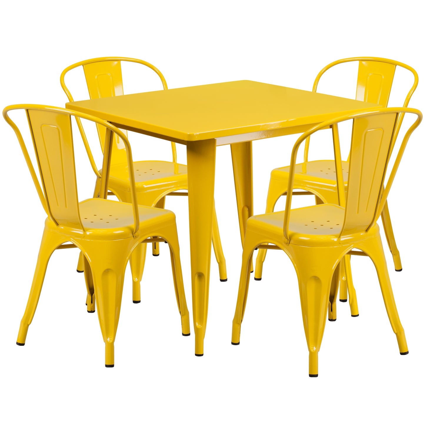 Foster Commercial Grade 31.5" Square Yellow Metal Indoor-Outdoor Table Set with 4 Stack Chairs Yellow ET-CT002-4-30-YL-GG
