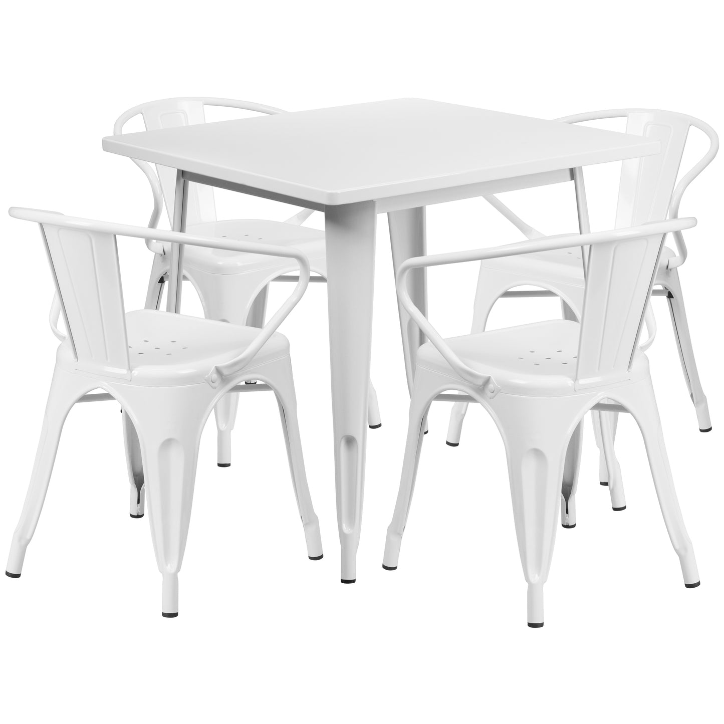 Grady Commercial Grade 31.5" Square White Metal Indoor-Outdoor Table Set with 4 Arm Chairs White ET-CT002-4-70-WH-GG