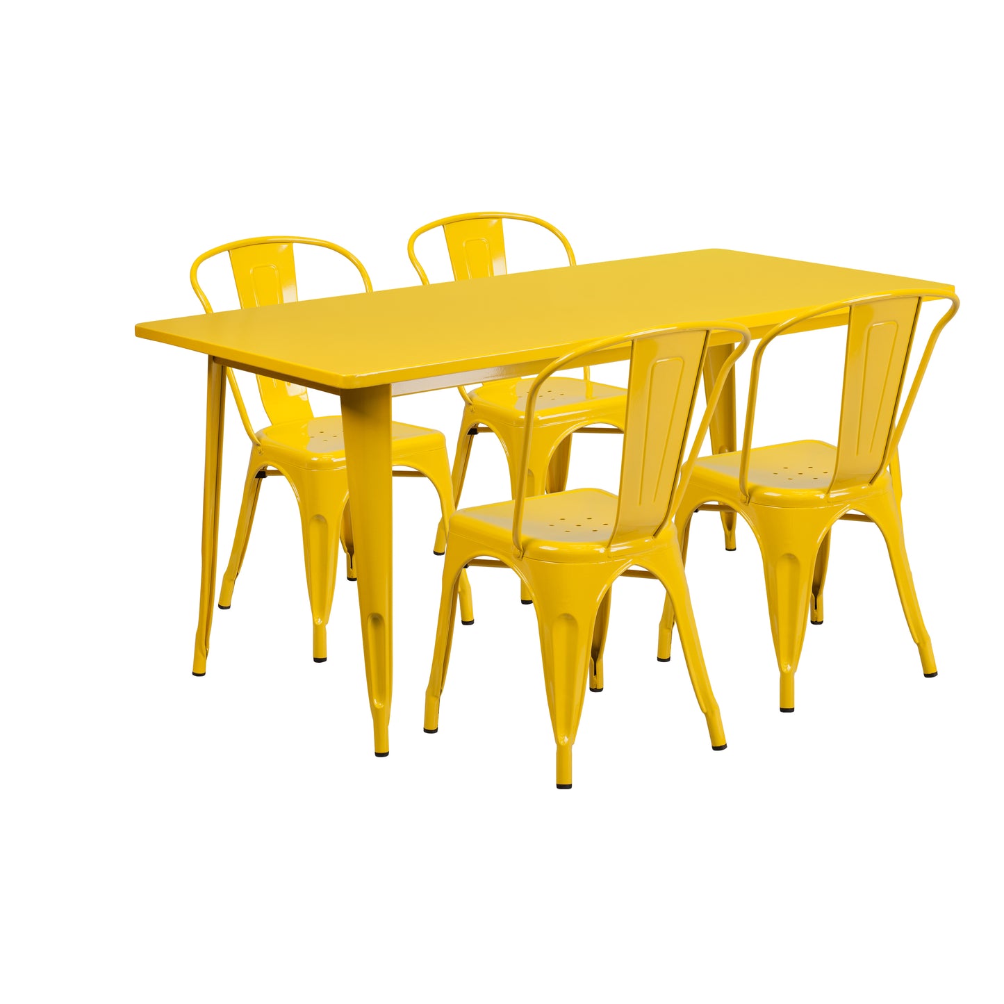 Darcy Commercial Grade 31.5" x 63" Rectangular Yellow Metal Indoor-Outdoor Table Set with 4 Stack Chairs Yellow