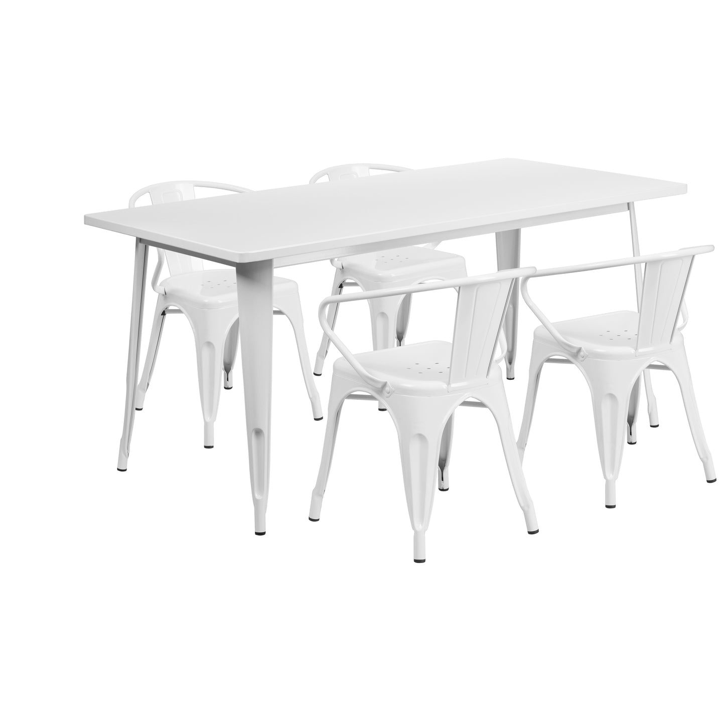 Fisher Commercial Grade 31.5" x 63" Rectangular White Metal Indoor-Outdoor Table Set with 4 Arm Chairs White ET-CT005-4-70-WH-GG