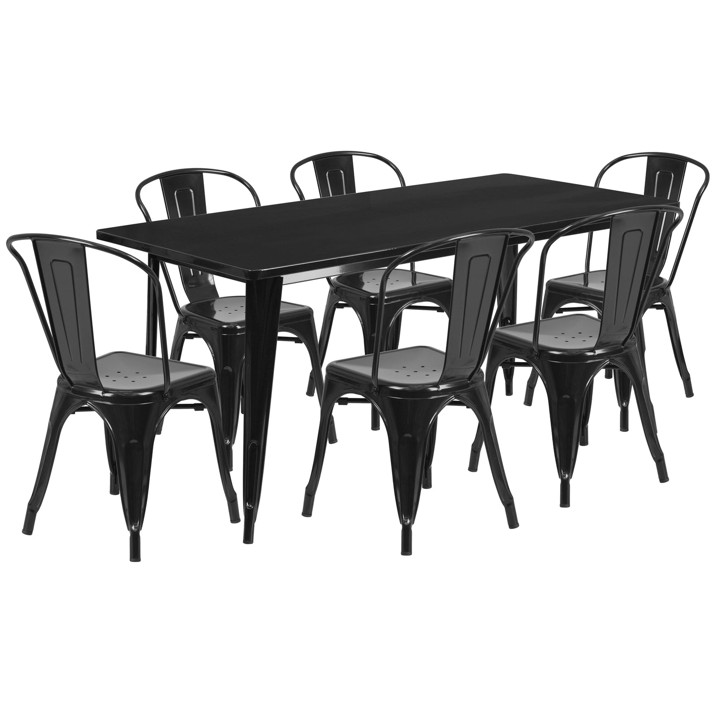 Gilbert Commercial Grade 31.5" x 63" Rectangular Black Metal Indoor-Outdoor Table Set with 6 Stack Chairs Black
