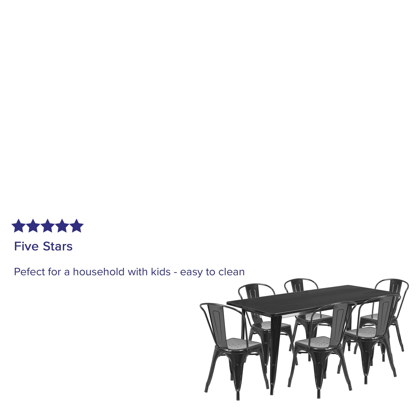 Gilbert Commercial Grade 31.5" x 63" Rectangular Black Metal Indoor-Outdoor Table Set with 6 Stack Chairs Black