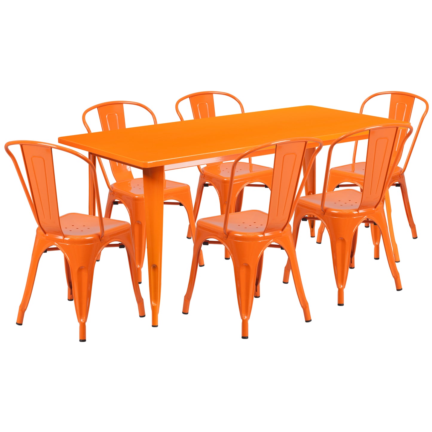 Gilbert Commercial Grade 31.5" x 63" Rectangular Orange Metal Indoor-Outdoor Table Set with 6 Stack Chairs Orange