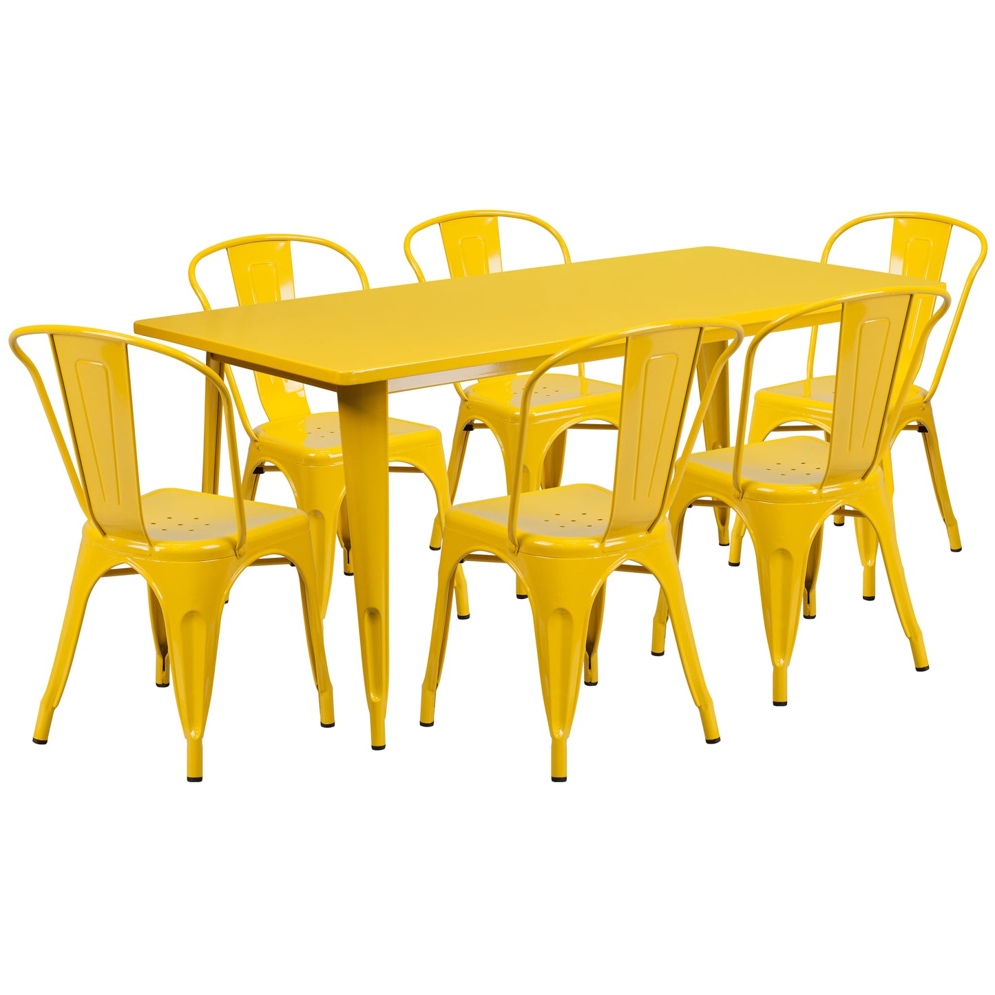 Gilbert Commercial Grade 31.5" x 63" Rectangular Yellow Metal Indoor-Outdoor Table Set with 6 Stack Chairs Yellow ET-CT005-6-30-YL-GG