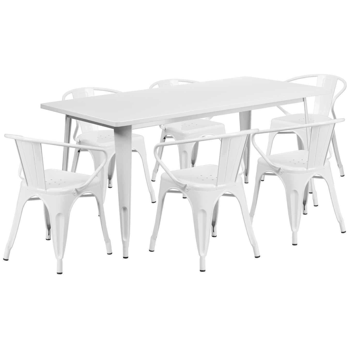 Oakley Commercial Grade 31.5" x 63" Rectangular White Metal Indoor-Outdoor Table Set with 6 Arm Chairs White ET-CT005-6-70-WH-GG