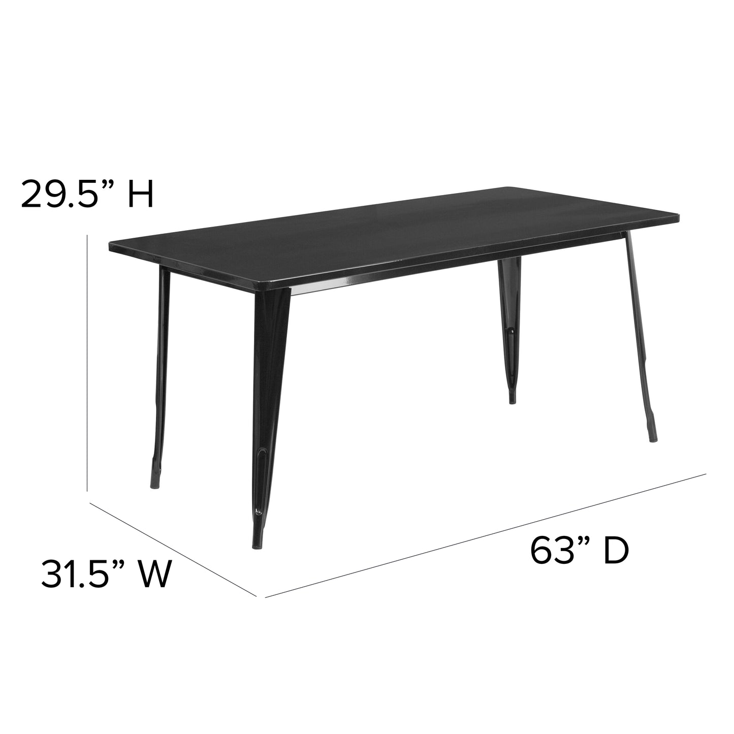 Charis Commercial Grade 31.5" x 63" Rectangular Black Metal Indoor-Outdoor Table Black