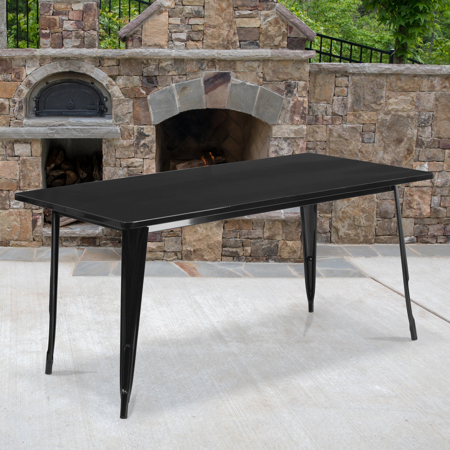 Charis Commercial Grade 31.5" x 63" Rectangular Black Metal Indoor-Outdoor Table Black