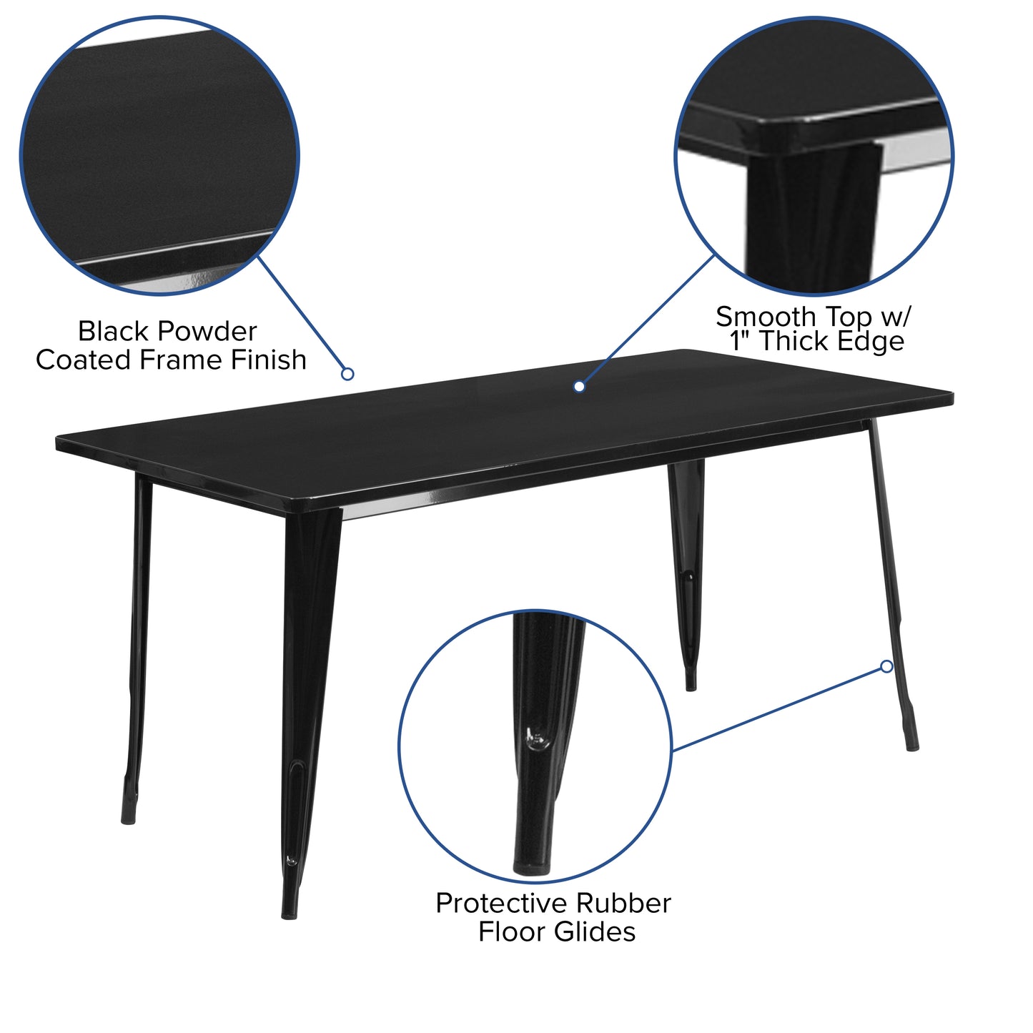 Charis Commercial Grade 31.5" x 63" Rectangular Black Metal Indoor-Outdoor Table Black