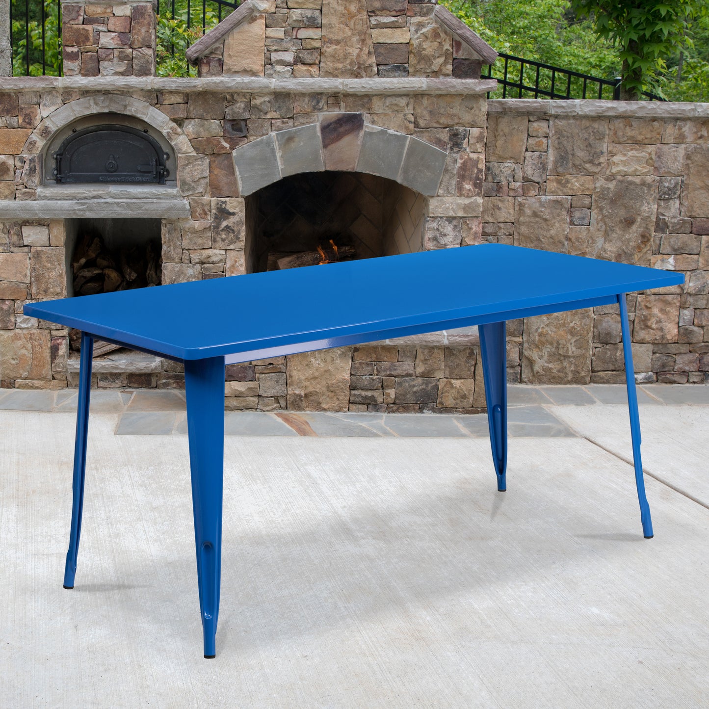 Charis Commercial Grade 31.5" x 63" Rectangular Blue Metal Indoor-Outdoor Table Blue