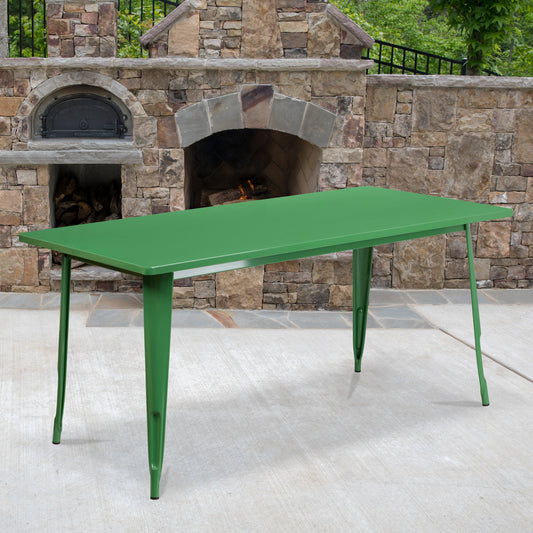 Charis Commercial Grade 31.5" x 63" Rectangular Green Metal Indoor-Outdoor Table Green