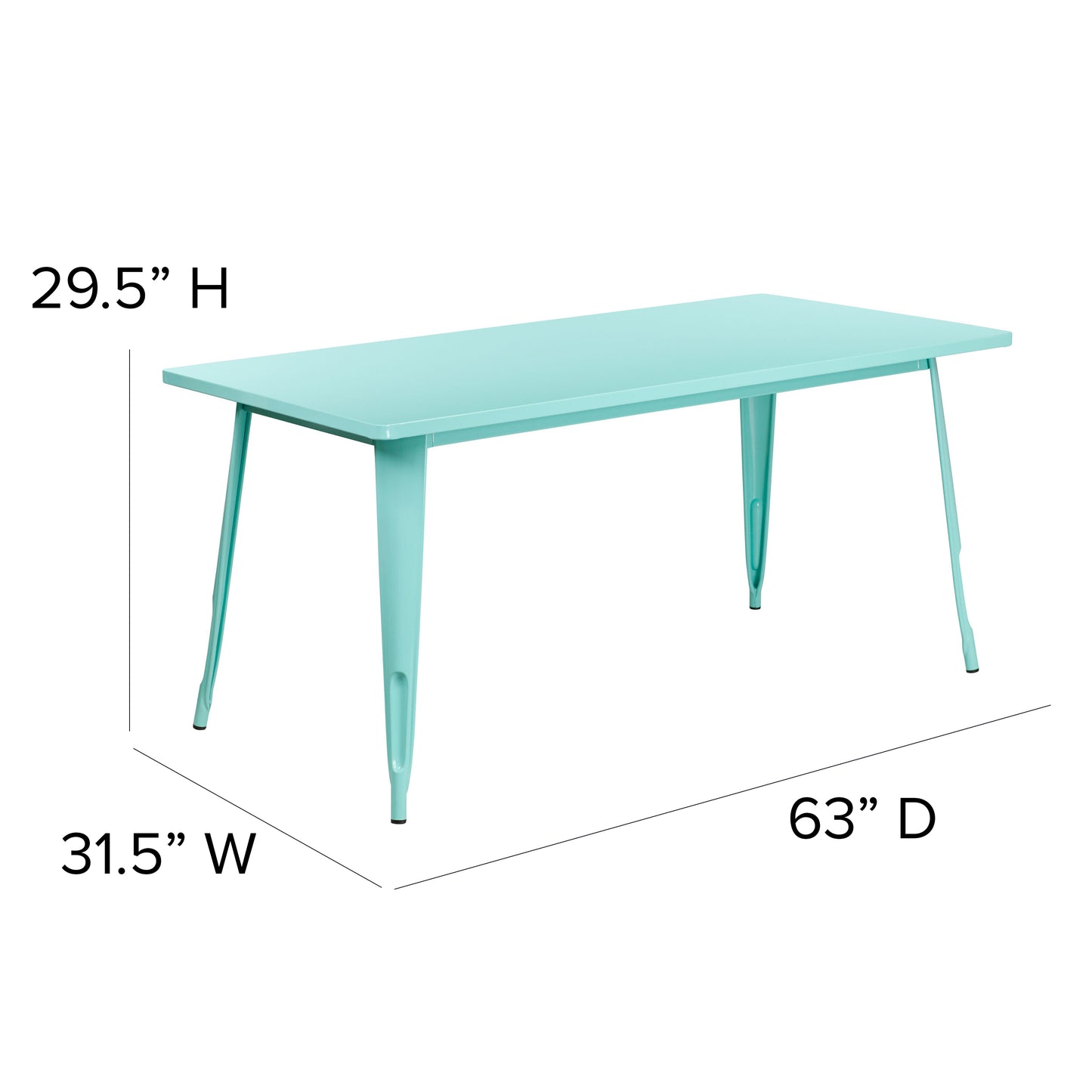 Charis Commercial Grade 31.5" x 63" Rectangular Mint Green Metal Indoor-Outdoor Table Mint Green