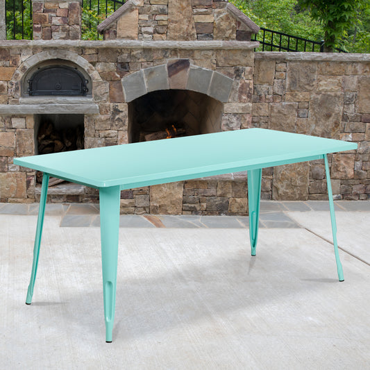 Charis Commercial Grade 31.5" x 63" Rectangular Mint Green Metal Indoor-Outdoor Table Mint Green