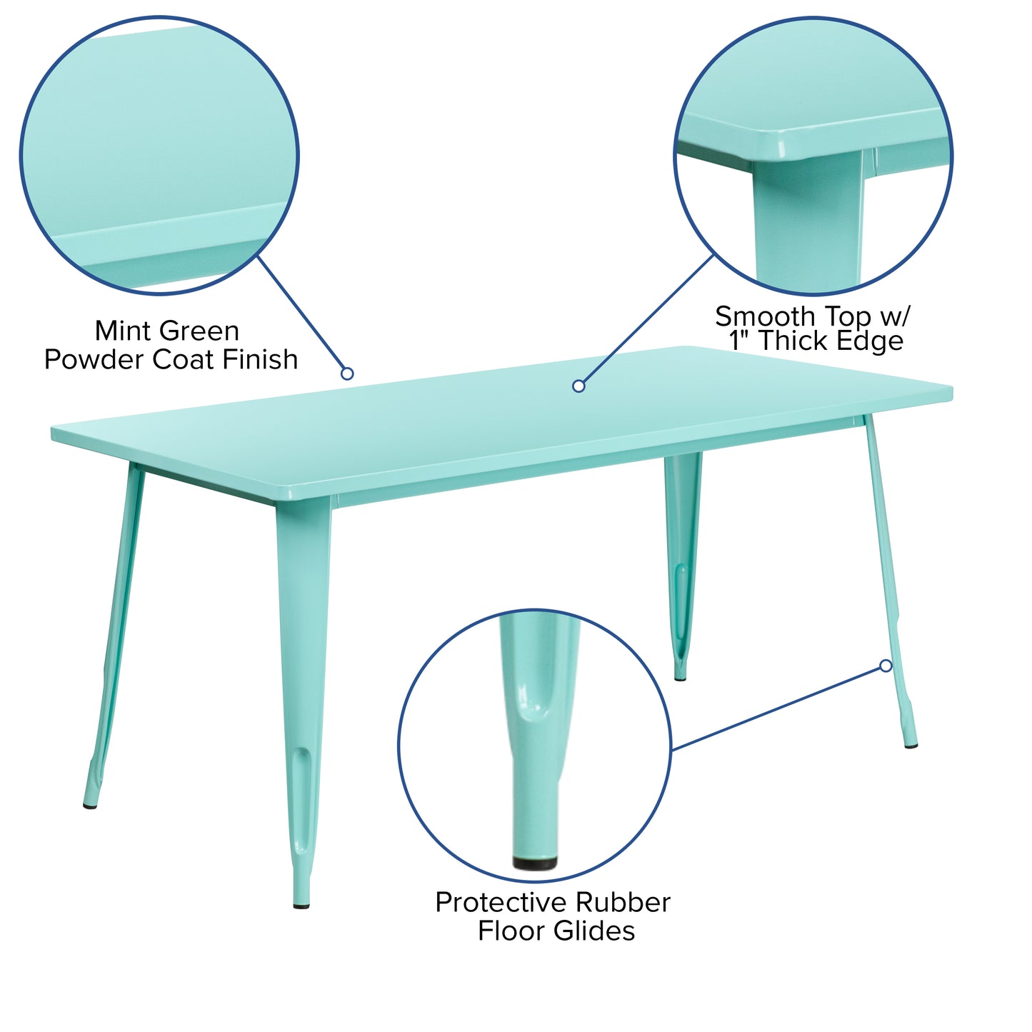 Charis Commercial Grade 31.5" x 63" Rectangular Mint Green Metal Indoor-Outdoor Table Mint Green