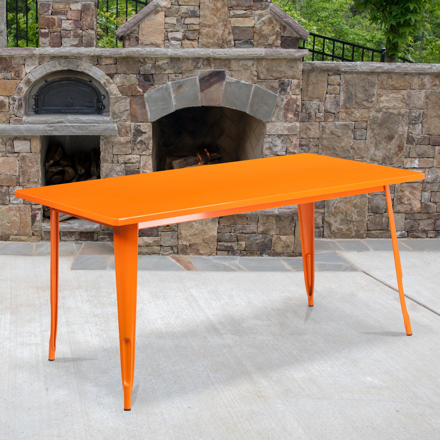 Charis Commercial Grade 31.5" x 63" Rectangular Orange Metal Indoor-Outdoor Table Orange