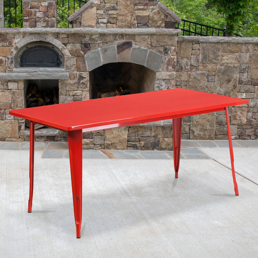 Charis Commercial Grade 31.5" x 63" Rectangular Red Metal Indoor-Outdoor Table Red