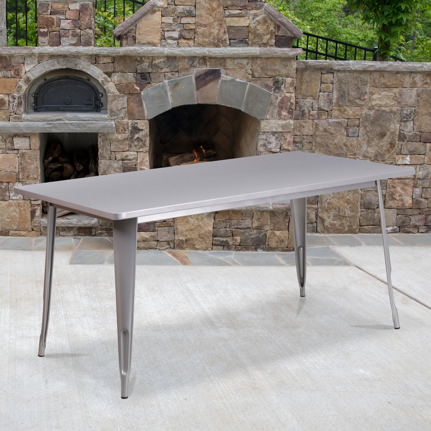 Charis Commercial Grade 31.5" x 63" Rectangular Silver Metal Indoor-Outdoor Table Silver