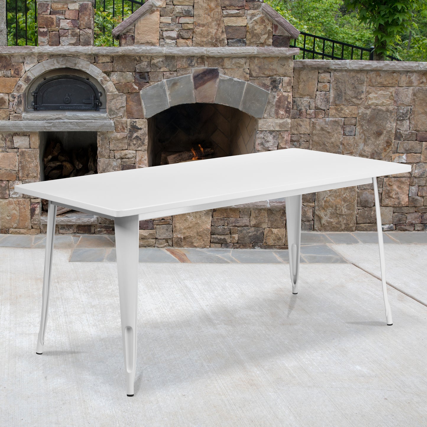 Charis Commercial Grade 31.5" x 63" Rectangular White Metal Indoor-Outdoor Table White
