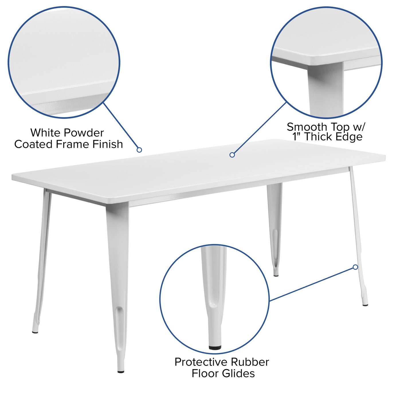 Charis Commercial Grade 31.5" x 63" Rectangular White Metal Indoor-Outdoor Table White
