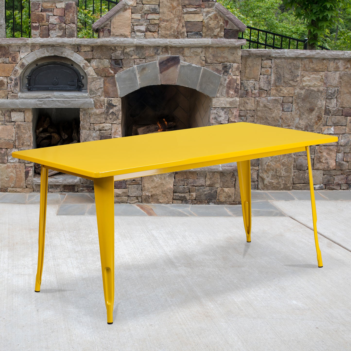 Charis Commercial Grade 31.5" x 63" Rectangular Yellow Metal Indoor-Outdoor Table Yellow