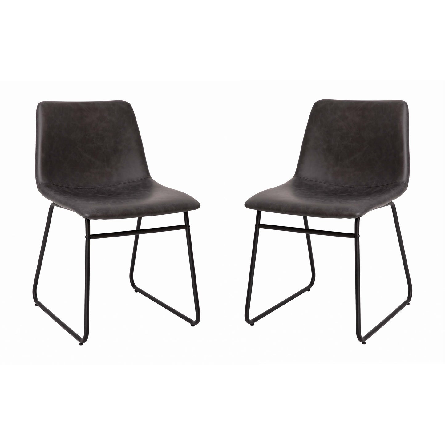 Butler 18 inch Dining Table Height Chair, Mid-Back Sled Base Dining Chair in Dark Gray LeatherSoft with Black Frame, Set of 2 Gray LeatherSoft/Black Frame