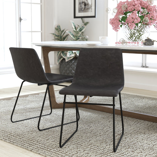 Butler 18 inch Dining Table Height Chair, Mid-Back Sled Base Dining Chair in Dark Gray LeatherSoft with Black Frame, Set of 2 Gray LeatherSoft/Black Frame