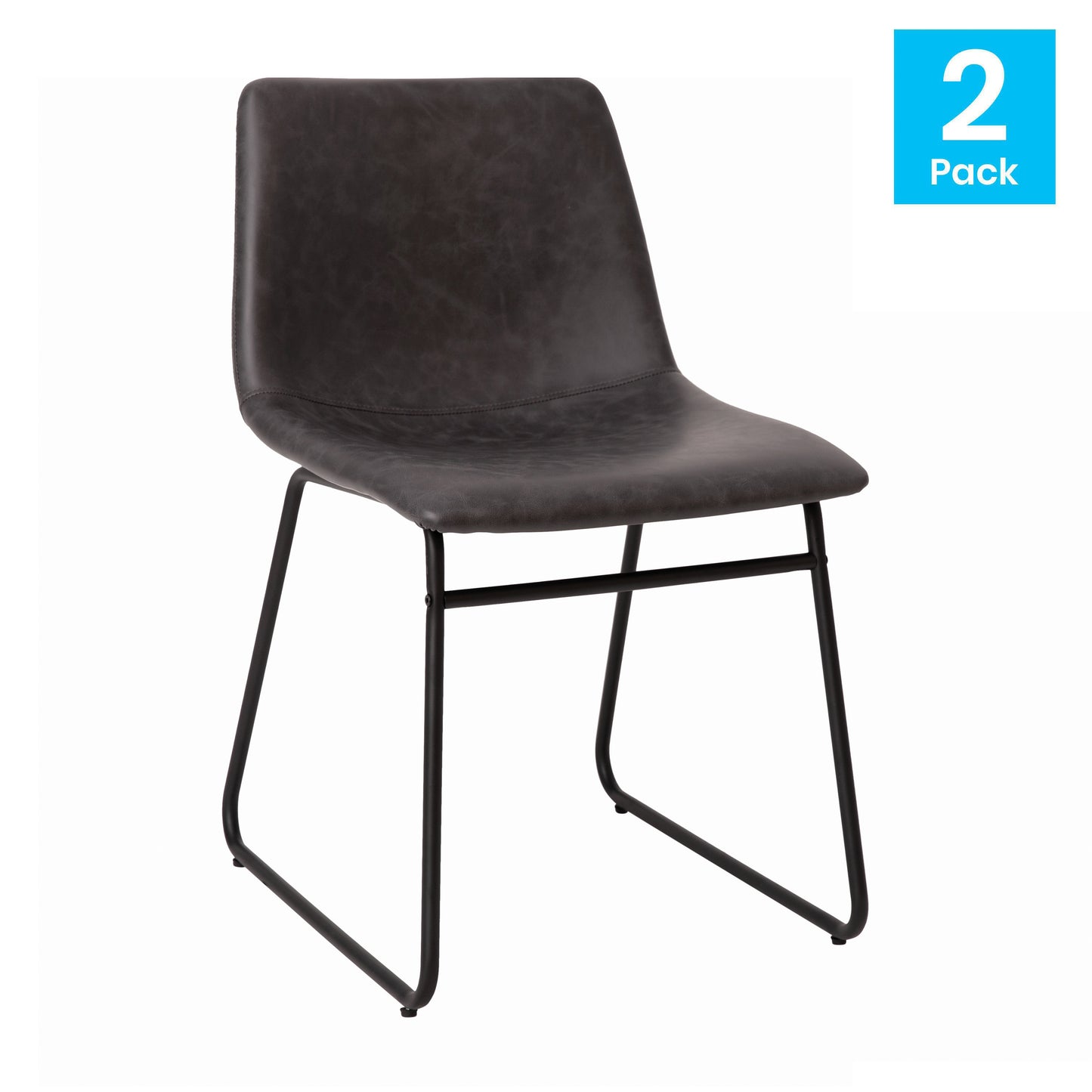 Butler 18 inch Dining Table Height Chair, Mid-Back Sled Base Dining Chair in Dark Gray LeatherSoft with Black Frame, Set of 2 Gray LeatherSoft/Black Frame
