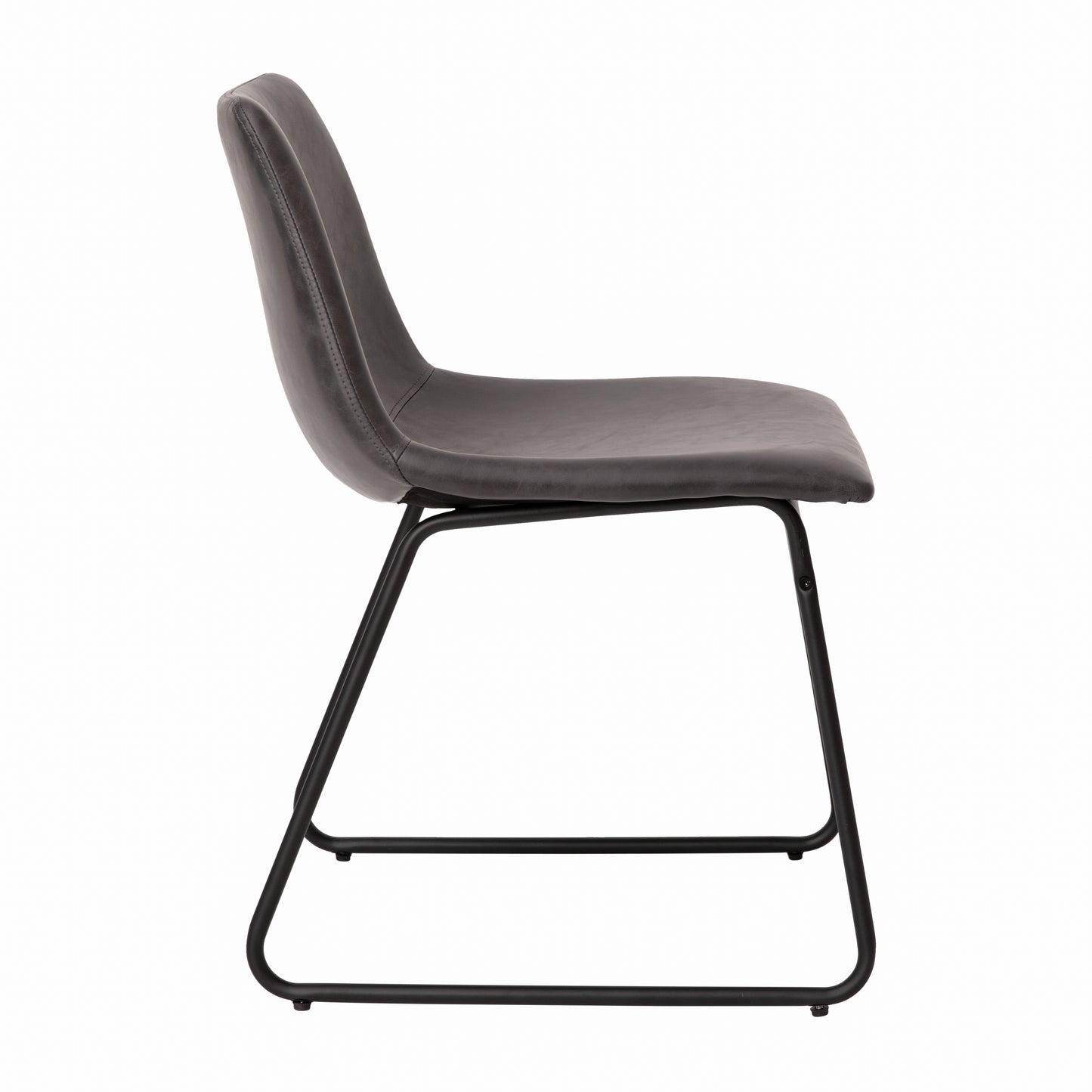 Butler 18 inch Dining Table Height Chair, Mid-Back Sled Base Dining Chair in Dark Gray LeatherSoft with Black Frame, Set of 2 Gray LeatherSoft/Black Frame