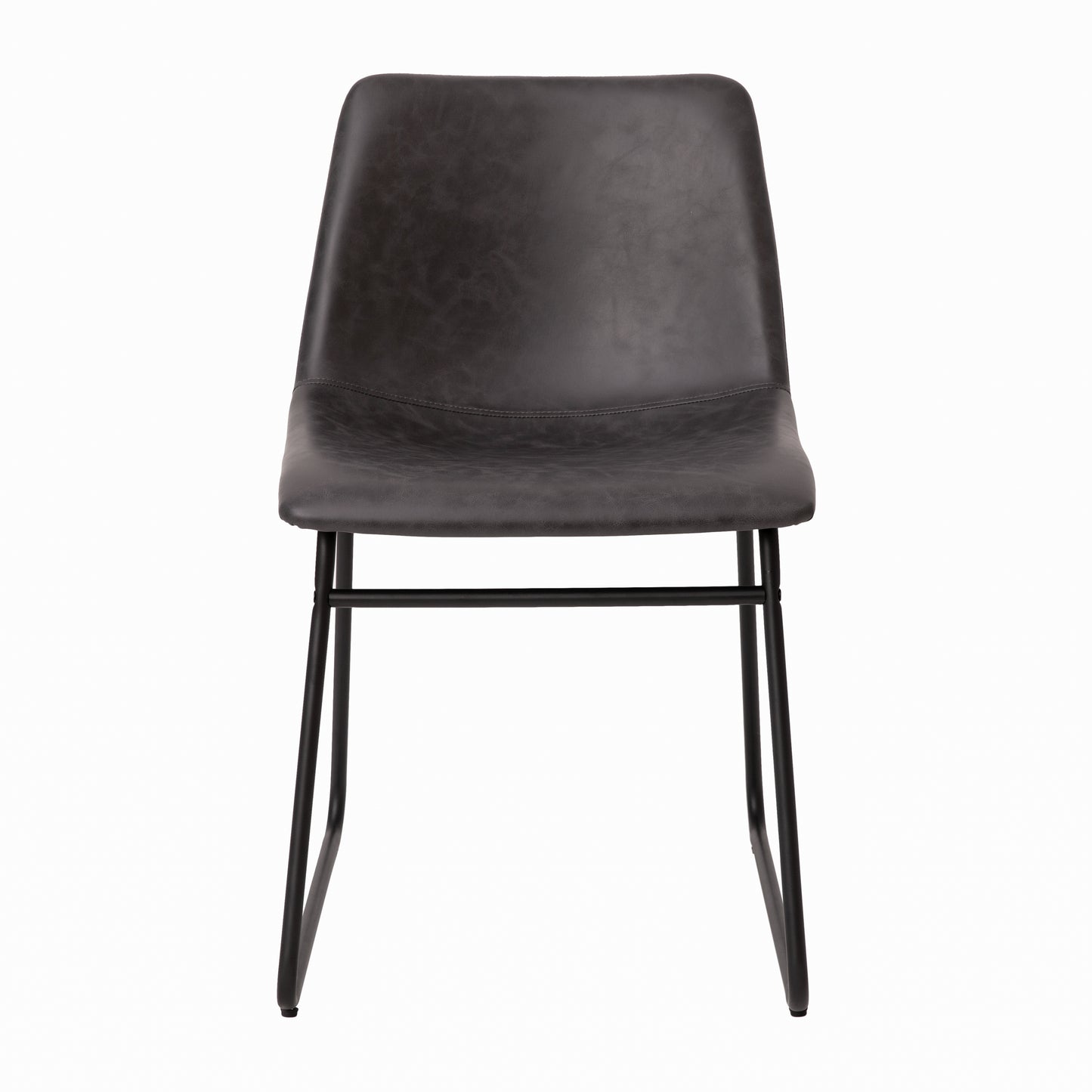Butler 18 inch Dining Table Height Chair, Mid-Back Sled Base Dining Chair in Dark Gray LeatherSoft with Black Frame, Set of 2 Gray LeatherSoft/Black Frame