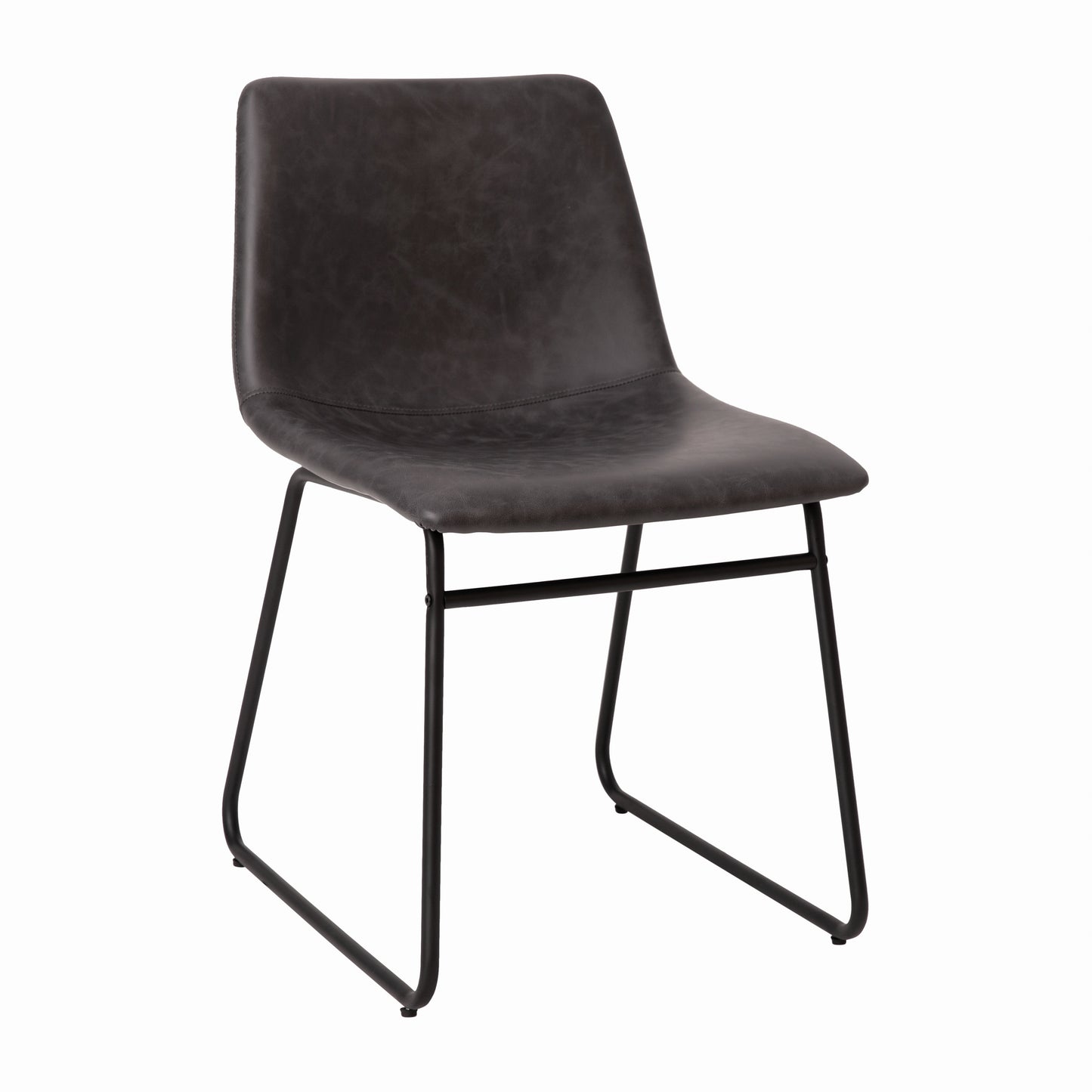 Butler 18 inch Dining Table Height Chair, Mid-Back Sled Base Dining Chair in Dark Gray LeatherSoft with Black Frame, Set of 2 Gray LeatherSoft/Black Frame