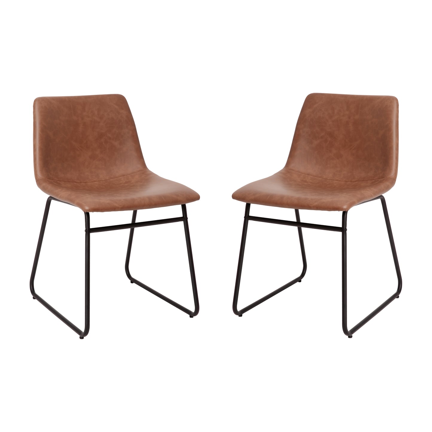 Butler 18 inch Dining Table Height Chair, Mid-Back Sled Base Dining Chair in Light Brown LeatherSoft with Black Frame, Set of 2 Light Brown LeatherSoft/Black Frame