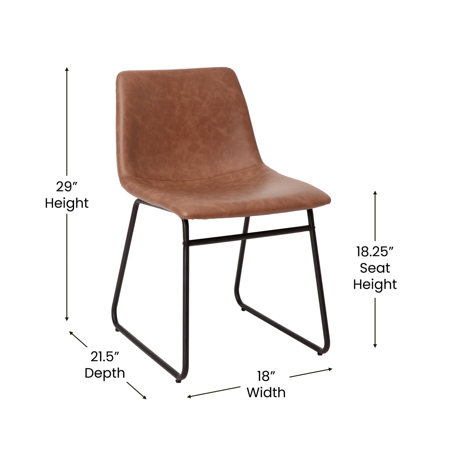 Butler 18 inch Dining Table Height Chair, Mid-Back Sled Base Dining Chair in Light Brown LeatherSoft with Black Frame, Set of 2 Light Brown LeatherSoft/Black Frame