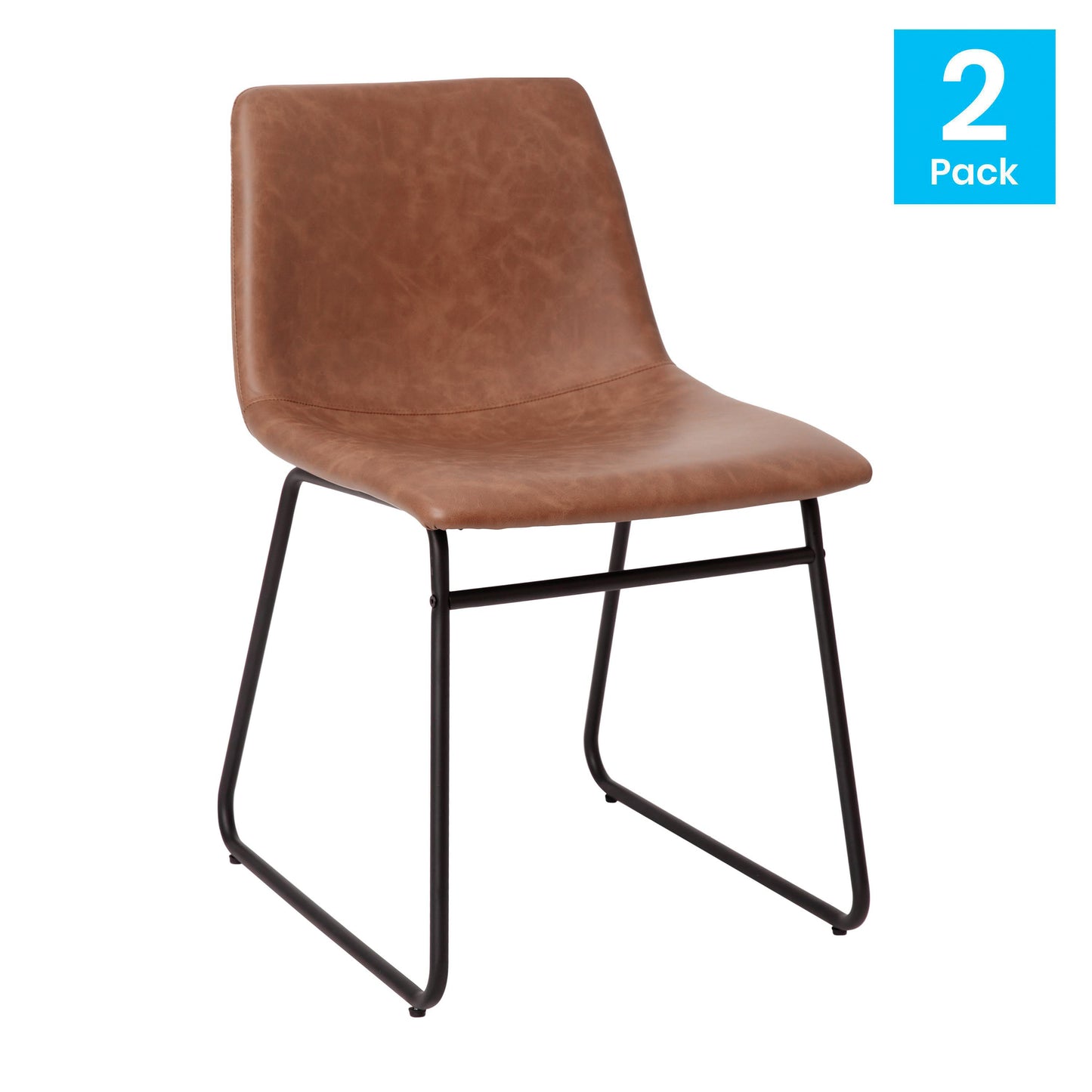 Butler 18 inch Dining Table Height Chair, Mid-Back Sled Base Dining Chair in Light Brown LeatherSoft with Black Frame, Set of 2 Light Brown LeatherSoft/Black Frame