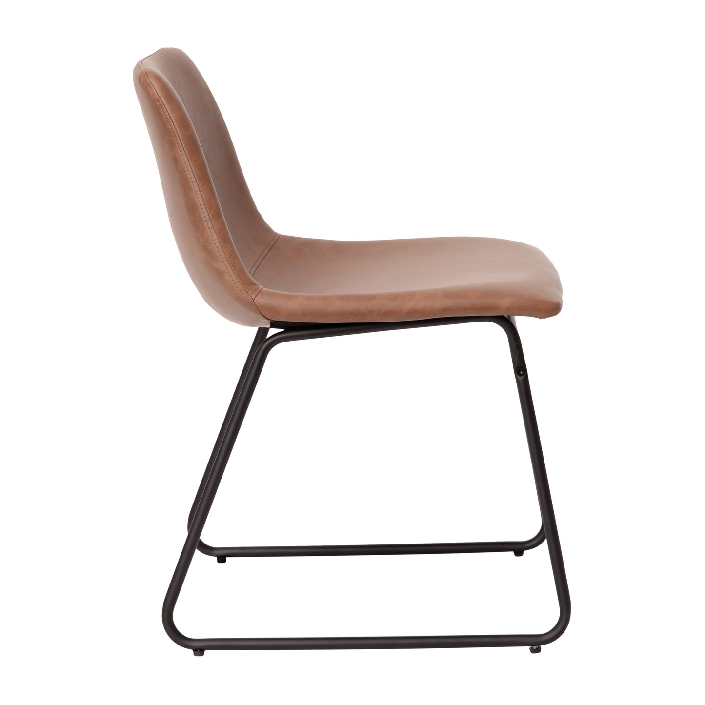 Butler 18 inch Dining Table Height Chair, Mid-Back Sled Base Dining Chair in Light Brown LeatherSoft with Black Frame, Set of 2 Light Brown LeatherSoft/Black Frame