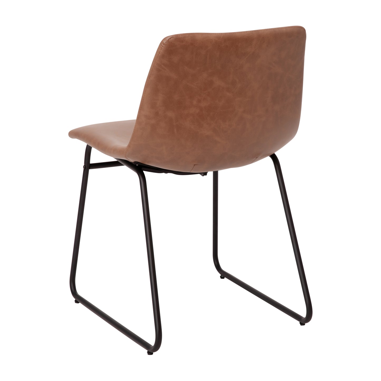 Butler 18 inch Dining Table Height Chair, Mid-Back Sled Base Dining Chair in Light Brown LeatherSoft with Black Frame, Set of 2 Light Brown LeatherSoft/Black Frame