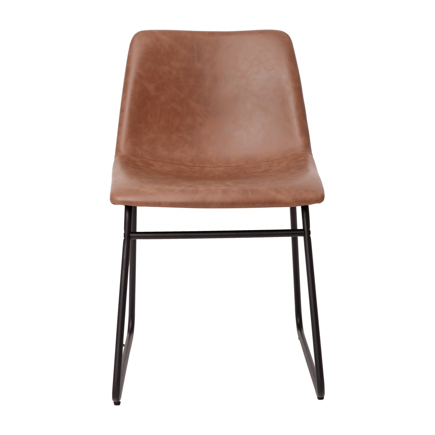 Butler 18 inch Dining Table Height Chair, Mid-Back Sled Base Dining Chair in Light Brown LeatherSoft with Black Frame, Set of 2 Light Brown LeatherSoft/Black Frame