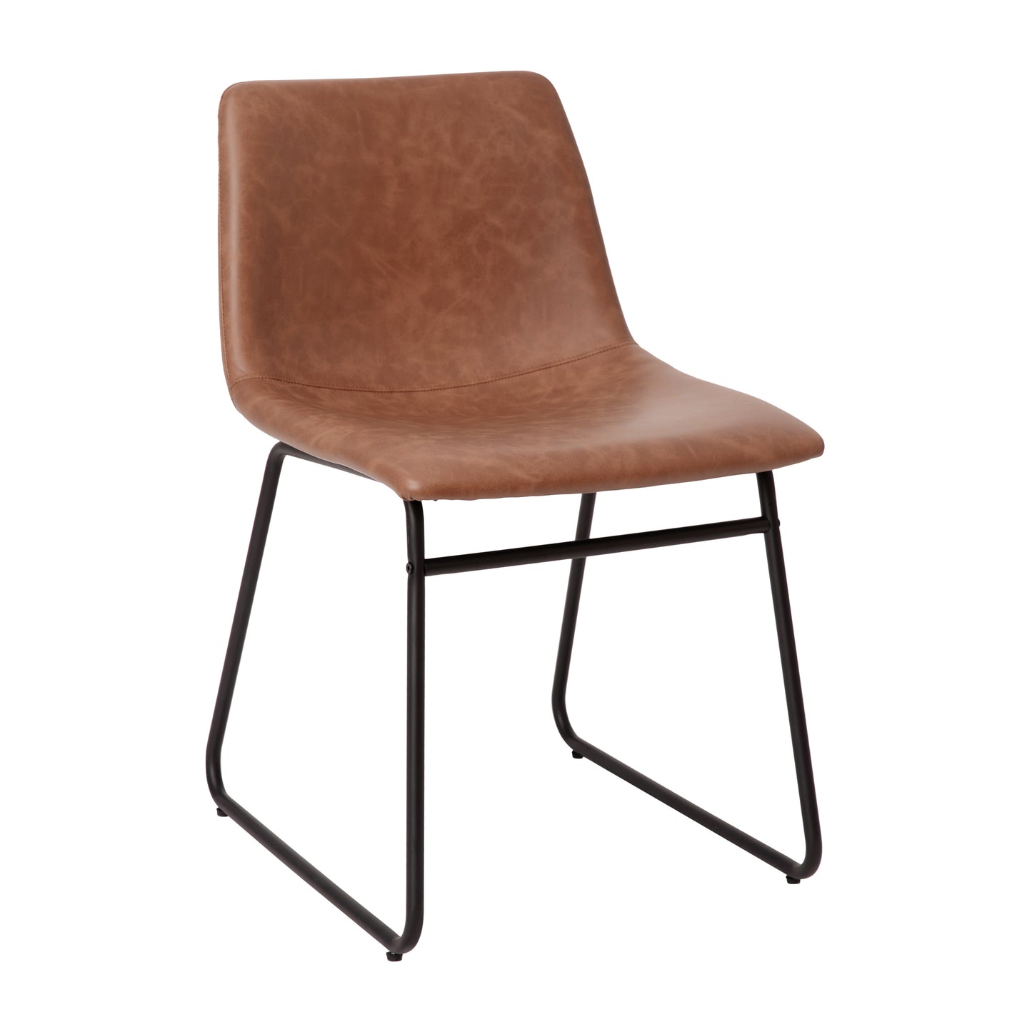 Butler 18 inch Dining Table Height Chair, Mid-Back Sled Base Dining Chair in Light Brown LeatherSoft with Black Frame, Set of 2 Light Brown LeatherSoft/Black Frame