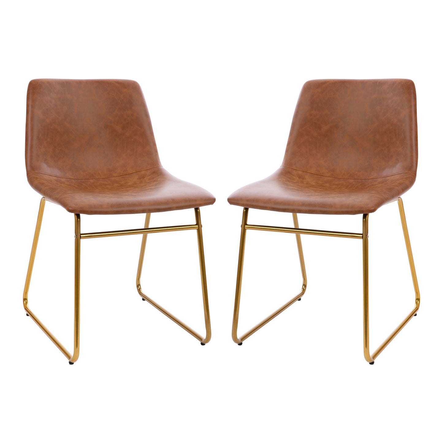 Butler 18 inch Dining Table Height Chair, Mid-Back Sled Base Dining Chair in Light Brown LeatherSoft with Gold Frame, Set of 2 Light Brown LeatherSoft/Gold Frame ET-ER18345-18-LB-GG