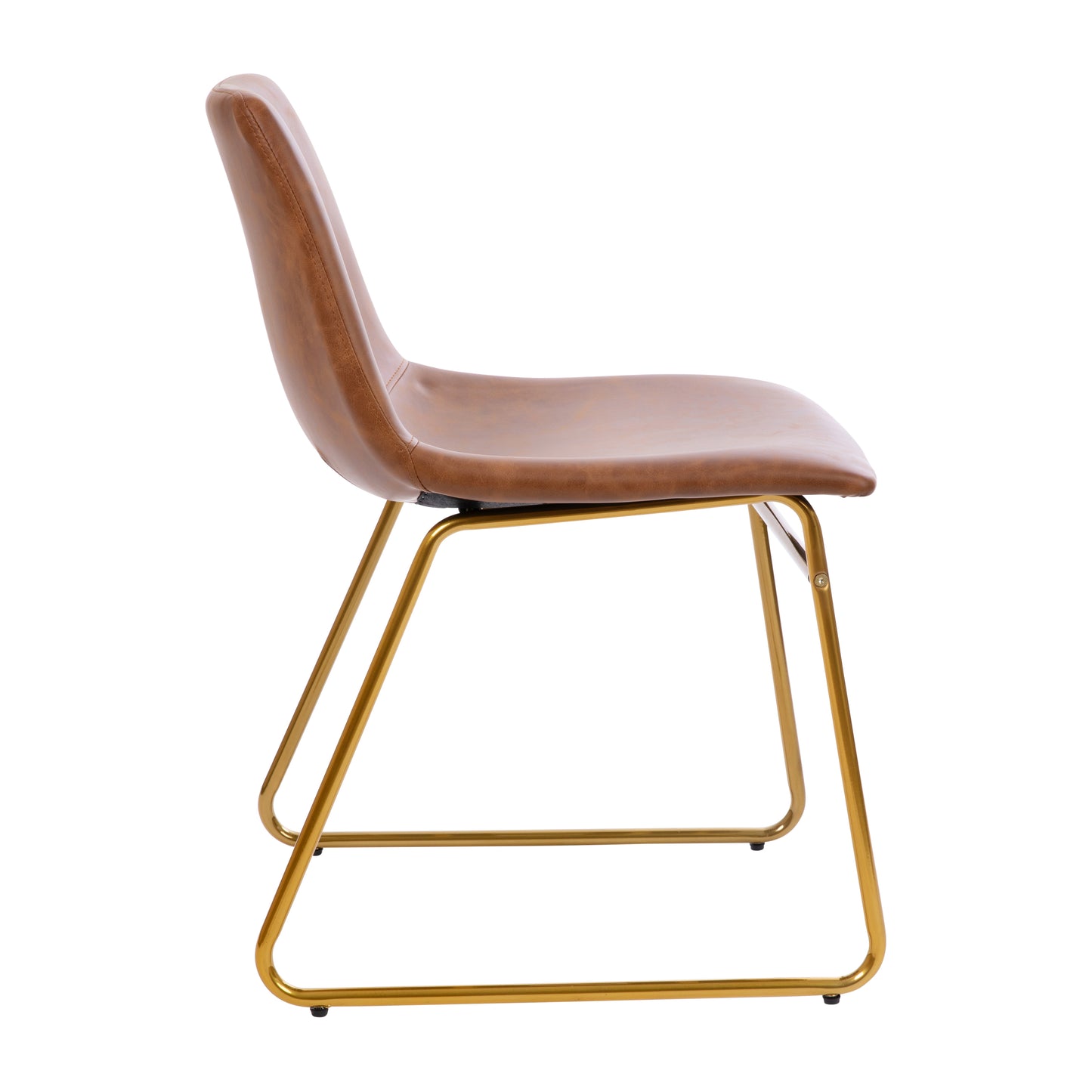 Butler 18 inch Dining Table Height Chair, Mid-Back Sled Base Dining Chair in Light Brown LeatherSoft with Gold Frame, Set of 2 Light Brown LeatherSoft/Gold Frame ET-ER18345-18-LB-GG